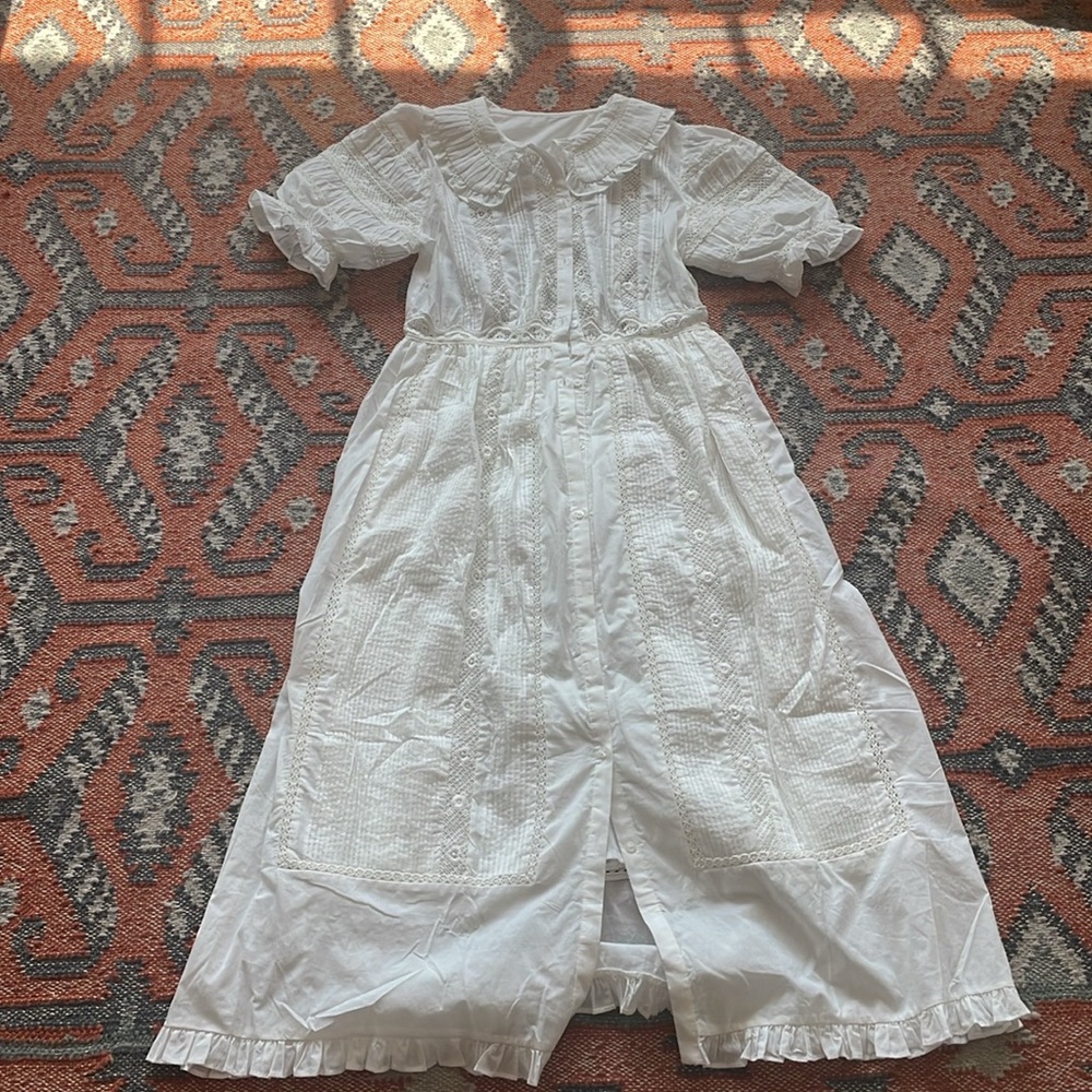White Lace-Trim Puff Sleeve Dress - Picture 12 of 12